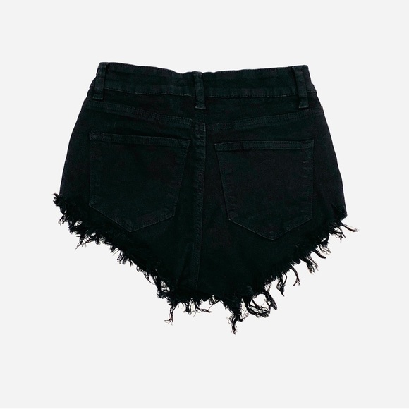 KanCan Black Distressed Raw Hem Denim Shorts - Picture 5 of 5